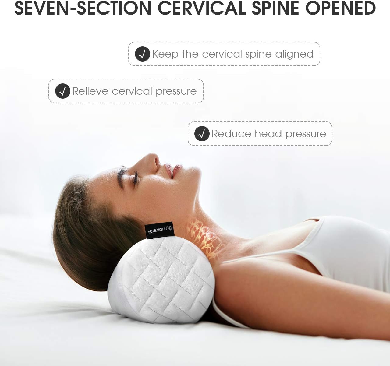 HOKEKI Cervical Bolster Round Pillow and Memory Foam Neck Roll for Neck, Spine, Lumbar Traction, Spondylosis Pain Relief with Washable Coat, 4” Diameter x 18 “Length (White): Home & Kitchen