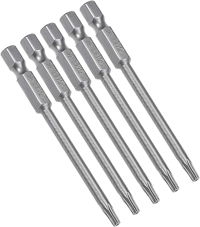 uxcell 5 Pcs T15 Torx Screwdriver Bits, 1/4 Inch Hex Shank 3