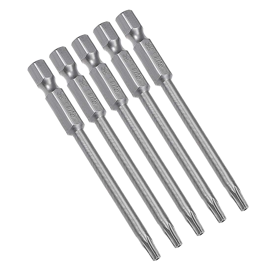 sourcing map 5 Pcs T15 Magnetic Torx Screwdriver Bits, 1/4 Inch Hex Shank 3-inch Length S2 Security Tamper Proof Screw Driver Kit Tools