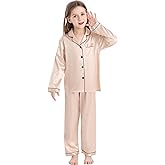 SWOMOG Kid Girls Boys Silk Satin Pajamas Set Button-Down PJs Sets Two-Piece Lounge Sets Long Sleeve Sleepwear