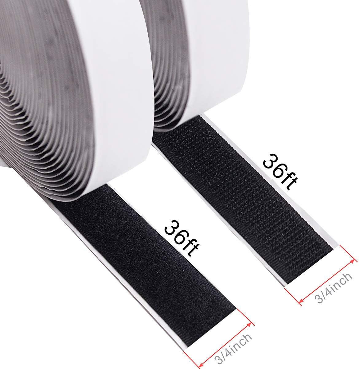 Jackwood 36 Feet Self Adhesive Hook and Loop Tape Roll Sticky Back Strip Adhesive Backed Fabric Fastener Mounting Tape for Picture and Tools Hanging Pedal Board Fastening (3/4 INCH, Black) : Office Products