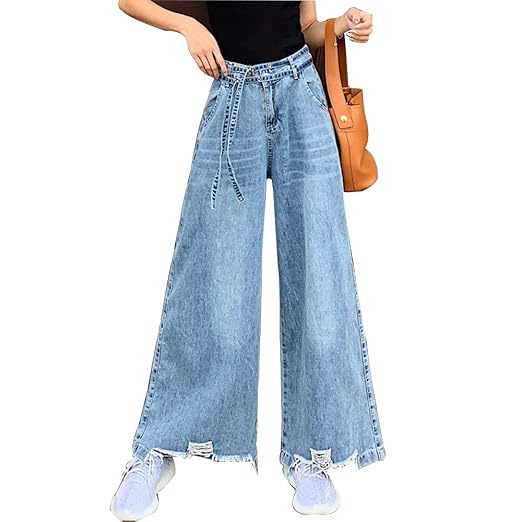 Renjianfeng Jeans De Mujer Pantalones De Pierna Ancha Ropa Damas