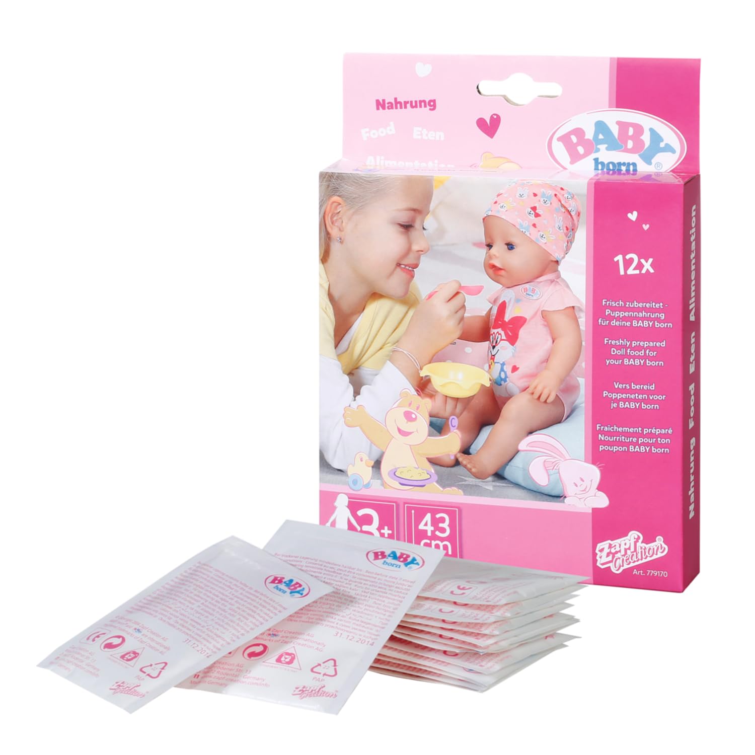 BABY born 779170 Food Sachets for Doll - Easy for Small Hands, Creative Play Promotes Empathy and Social Skills, For Toddlers 3 Years and Up - Includes 12 Sachets, Pink