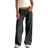 Flvsun Women's Low Waisted Baggy Jeans Wide Straight Leg Casual Loose Denim Pants Y2K Trendy.