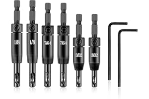 GFDOSO 6 Pcs CC2430 Self Centering Drill Bit Set 3/32", 7/64", 1/8" - VIX Bit for Bosch Clic-Change 1/4" Hex Shank Drill - Self Centering Hinge Drill Bit #6 8 10 Screws ﻿