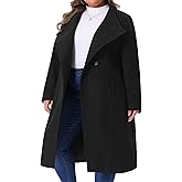Agnes Orinda Women's Plus Size Overcoat Classic Stand Collar Long Sleeve Outwear Winter Long Trench Coat