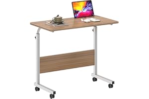 SogesHome 31.5 inch Adjustable Mobile Bed Table Portable Laptop Computer Stand Desks with Tablet Slot Cart Tray, Teak