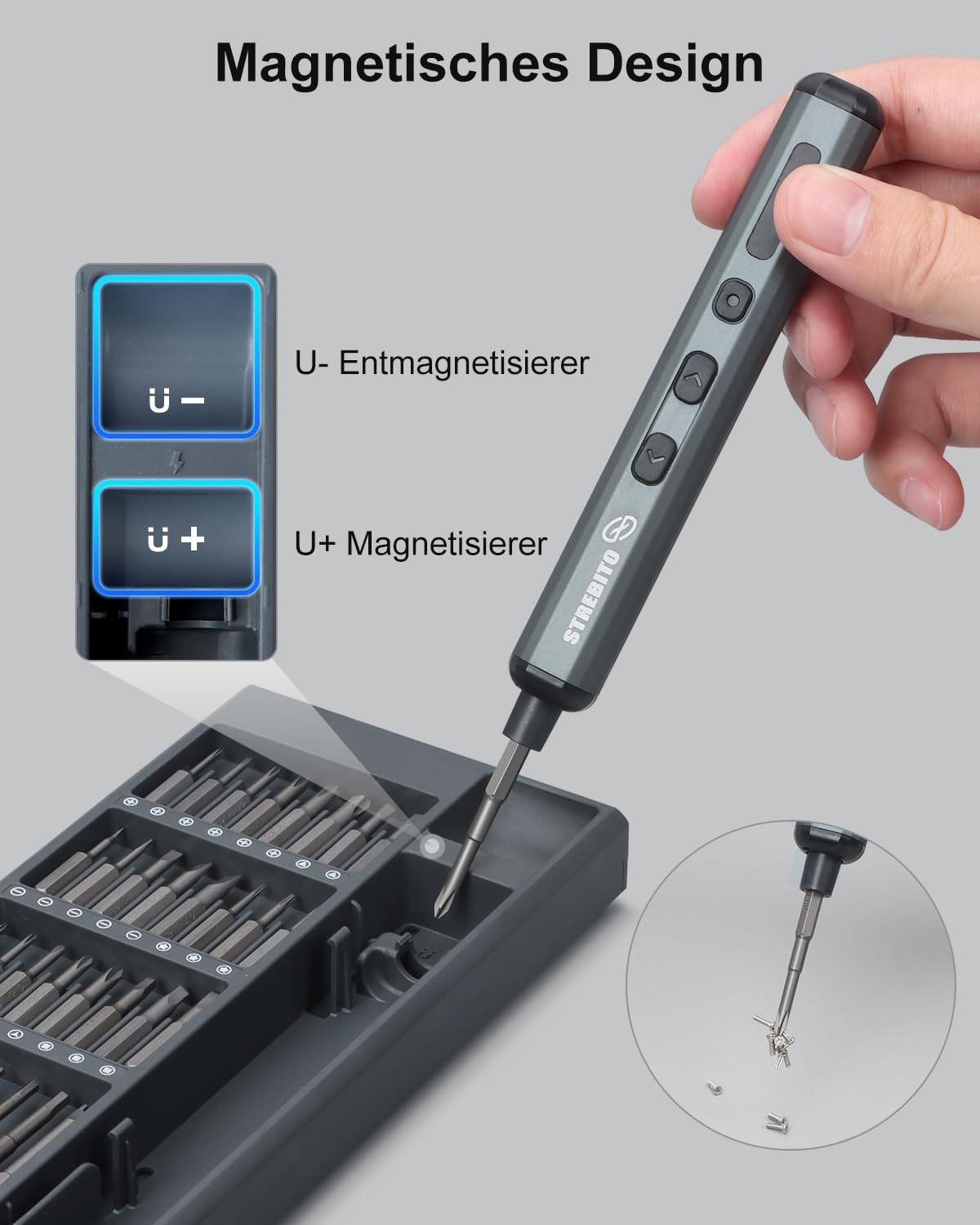 STREBITO Mini-Elektroschrauber-Set, 70-in-1 kabelloser Elektroschrauber – 64 S2-Präzisions-Bits, 5 Drehmomenteinstellungen, 4 LED-Leuchten 8