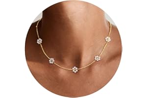 Ursteel Stocking Stuffers for Women Teen Girls, Dainty 14K-Gold-Plated Necklace for Women CZ Clover Butterfly Necklace Pearl Flower Station Necklaces for Women Teen Girl Christmas Gifts for Grandkids
