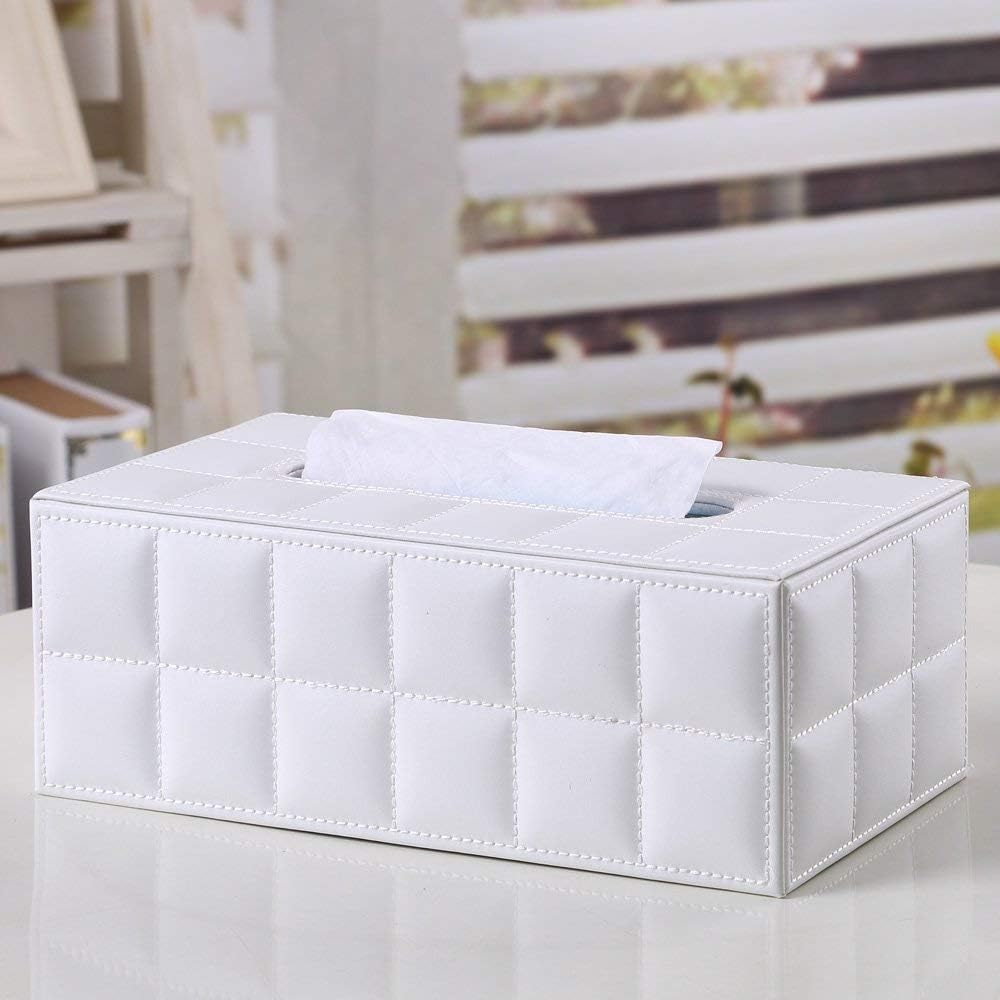 KINGFOM Imitation Suede Leather Rectangle Tissue Box Dispenser Case Napkin Holder Home Office Decoration Car Accessory Colors (white): Home & Kitchen