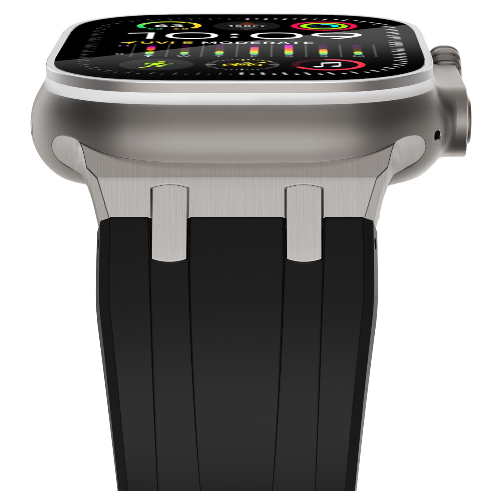 NewWays Silicone Strap Compatible with Apple Watch 49mm 46mm 45mm 44mm 42mm(Series 3 2 1), Sport Straps Replacement Band for iWatch Ultra 2/Ultra Series 10 9 8 7 6 SE 5 4 3 2 1,Black/Titanium