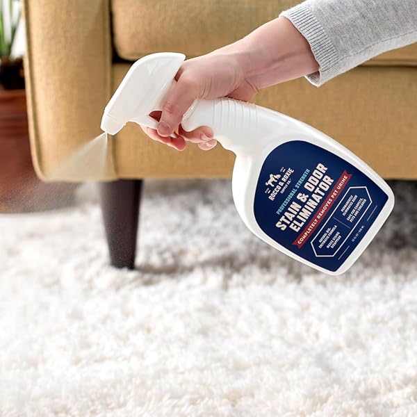ROCCO & ROXIE SUPPLY CO. STAIN & STRONG ODOR ELIMINATOR, ENZYME CLEANER, PET ODOR ELIMINATOR FOR HOME – CARPET STAIN REMOVER FOR CATS & DOG PEE – URINE DESTROYER – CARPET CLEANER SPRAY CLEAR, 32 FL OZ