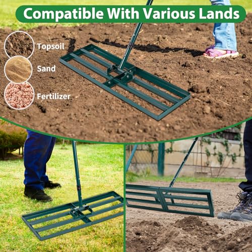 Signstek Lawn Leveling Rake, Stainless Steel Lawn Leveler with 30” x 10” Ground Plate, 76.7” Adjustment Long Handle, Level Lawn Tool for Grass, Golf Field, Garden, Level Soil