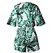 ASSKDAN Women's Fashion V Neck Leaves Print Short Sleeve Jumpsuit Rompers (Green, S)