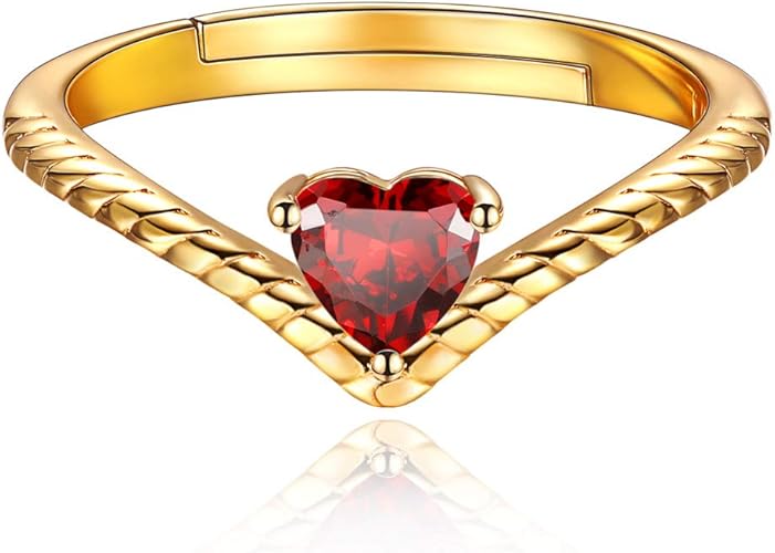 Amazon Chicsilver ルビー ハート 指輪 レディース フリーサイズ 7月 誕生石 リング ゴールド 18金 シンプル V字 アクセサリー ネックレス 通販