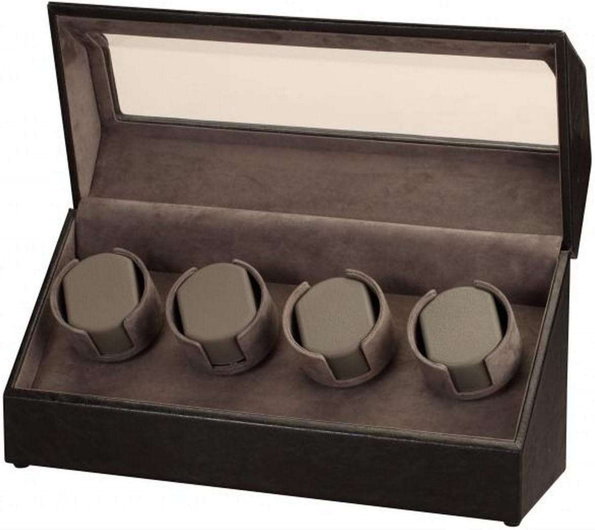 Black Leather and Suede Quad Watch Winder w/Display