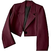 GORGLITTER Women's Cropped Blazer Business Casual Open Front Lapel Collar Button Suit Jacket