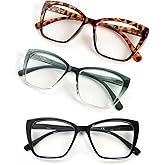KoKoBin 3 Pack Reading Glasses Women Blue Light Blocking,Cat eye Fashion with spring hinge Eyeglasses