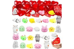 CAMIRUS Valentines Party Favors Set, 28 Pcs Mochi Squishies Toys Filled Hearts and Valentines Day Cards for Kids Valentine's Day Exchange Gift, Kawaii Stress Relief Anxiety Toys for Valentine Basket Stuffers
