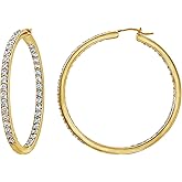 Amazon Essentials Platinum or Gold Plated Sterling Silver Inside-Out Hoop Earrings made with Infinite Elements Zirconia, (previously Amazon Collection)