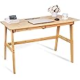 Dicunoy Computer Desk with 2 Drawers, 46" Solid Bamboo Home Office Writing Desk for Small Space, Compact Simple Tables with Gap Design and Hook for PC, Laptop, Students, Study, Makeup, Bedroom