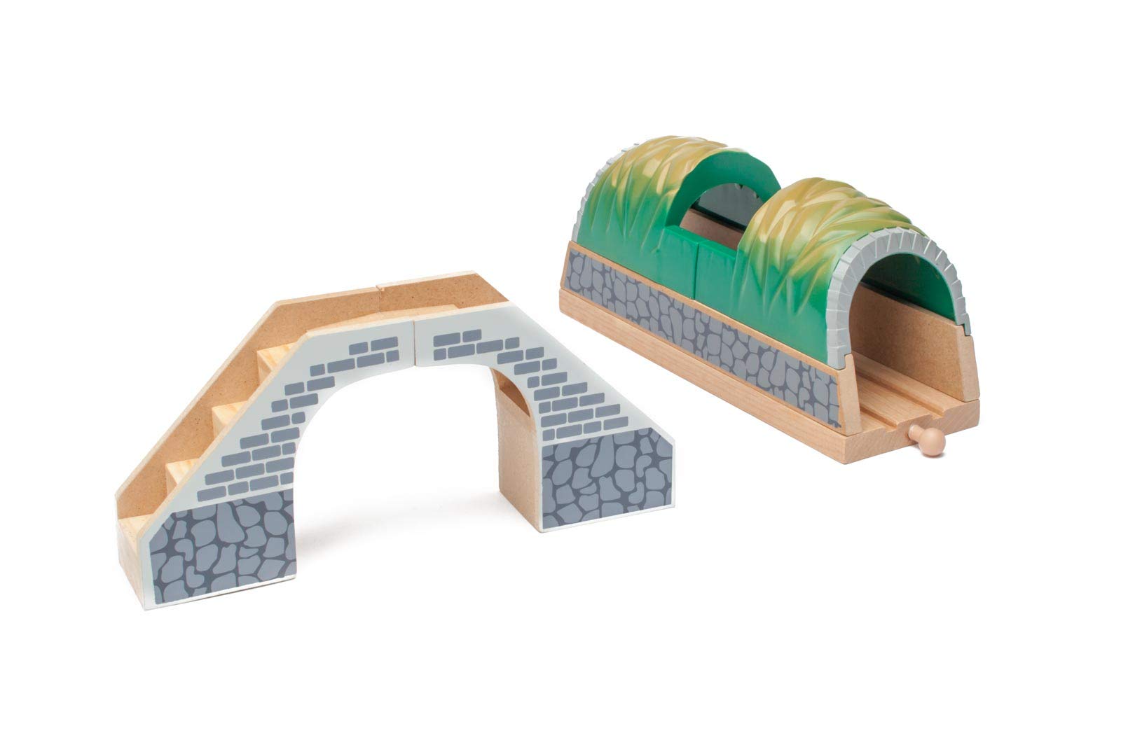 inc. Wooden Train Tunnel with Stairs, Wooden Train Track Accessories, Colorful Play Tunnel for Train Enthusiasts, Compatible with Thomas & Friends, Brio, and All Major Brands