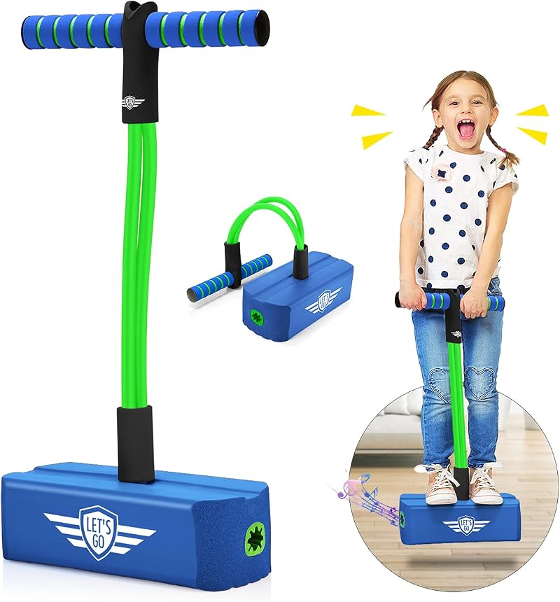 Toyzey Pogo Stick for Kids Green Blue - Foam Handle Safe Durable Toy