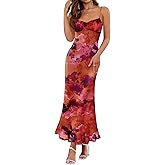 ZESICA Womens Summer Floral Spaghetti Straps Maxi Dress 2026 Sleeveless Square Neck Bodycon Beach Boho Long Dresses
