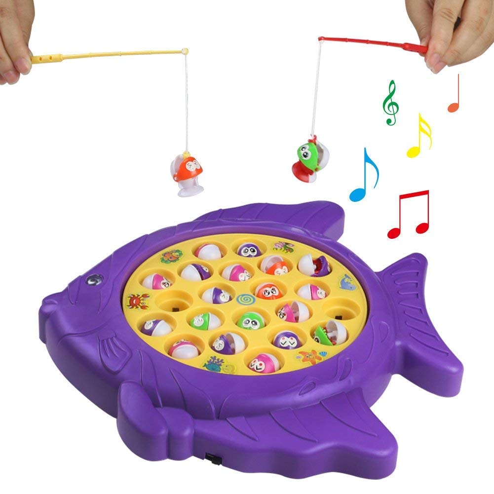 Fishing Game Toy, Electronic Rotating Music Colorful Fish Board Game Play Set Educational Training Great Party Favors for Children Kids Toddles Boys Girls