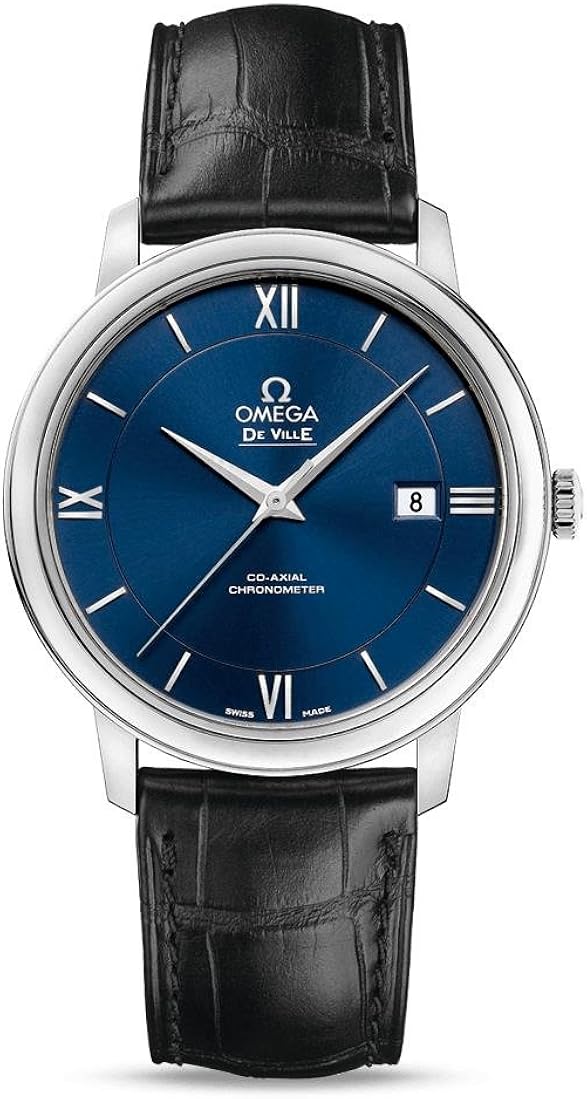 Omega De Ville Prestige Blue Dial Black Leather Mens Watch