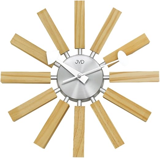 Jvd Ht103 1 Wanduhr Quarz Analog Modern Hellbraun Holz Hell Metall Matt Amazon De Kuche Haushalt