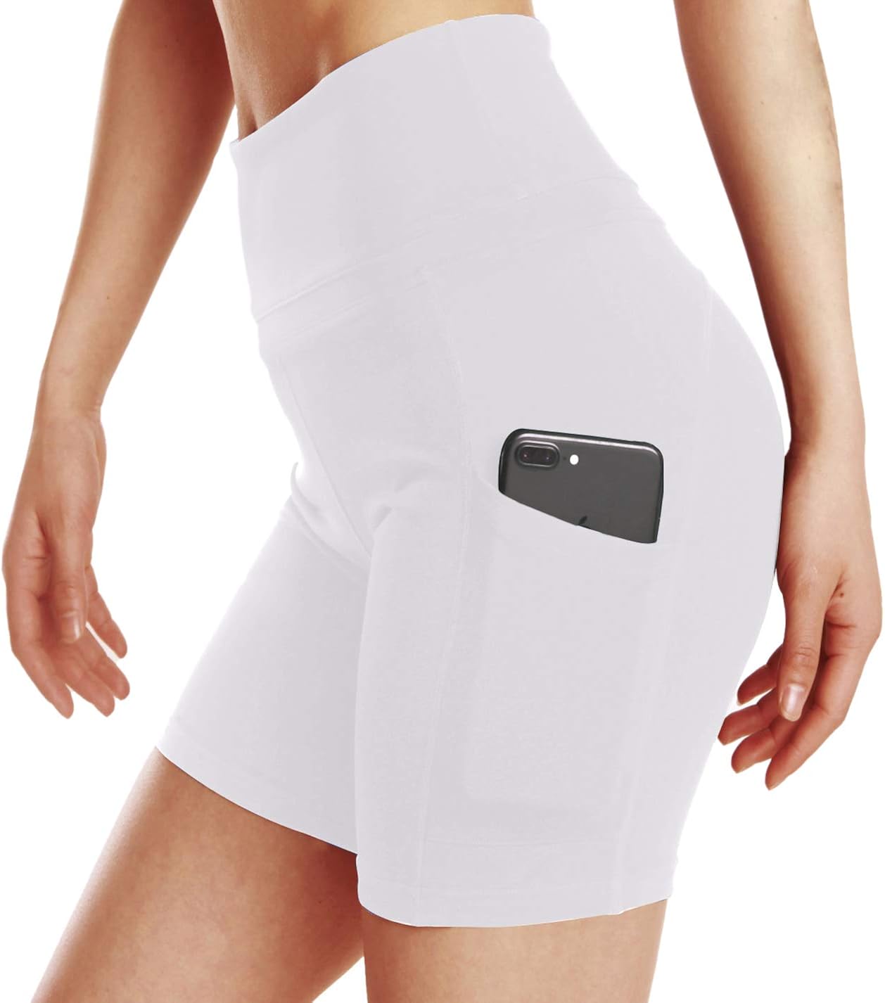 ChinFun Yoga Shorts for Women High Waist Tummy Control 4 Way Stretch Workout Running Shorts Side Pockets: Clothing