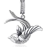 Bolenvi Sparrow Bird Omni Clasp Clip on Dangle Pendant Compatible with Pandora & Similar Bracelets, Necklaces & DIY Jewelry - 925 Sterling Silver Charm with Crystals