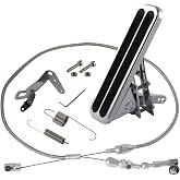 PKSABB Universal Billet Floor Mount Aluminum Gas Pedal and 24" Stainless Steel Throttle Cable with Bracket Spring Set Hot Rod for Chevy Ford Hot Rods Silver