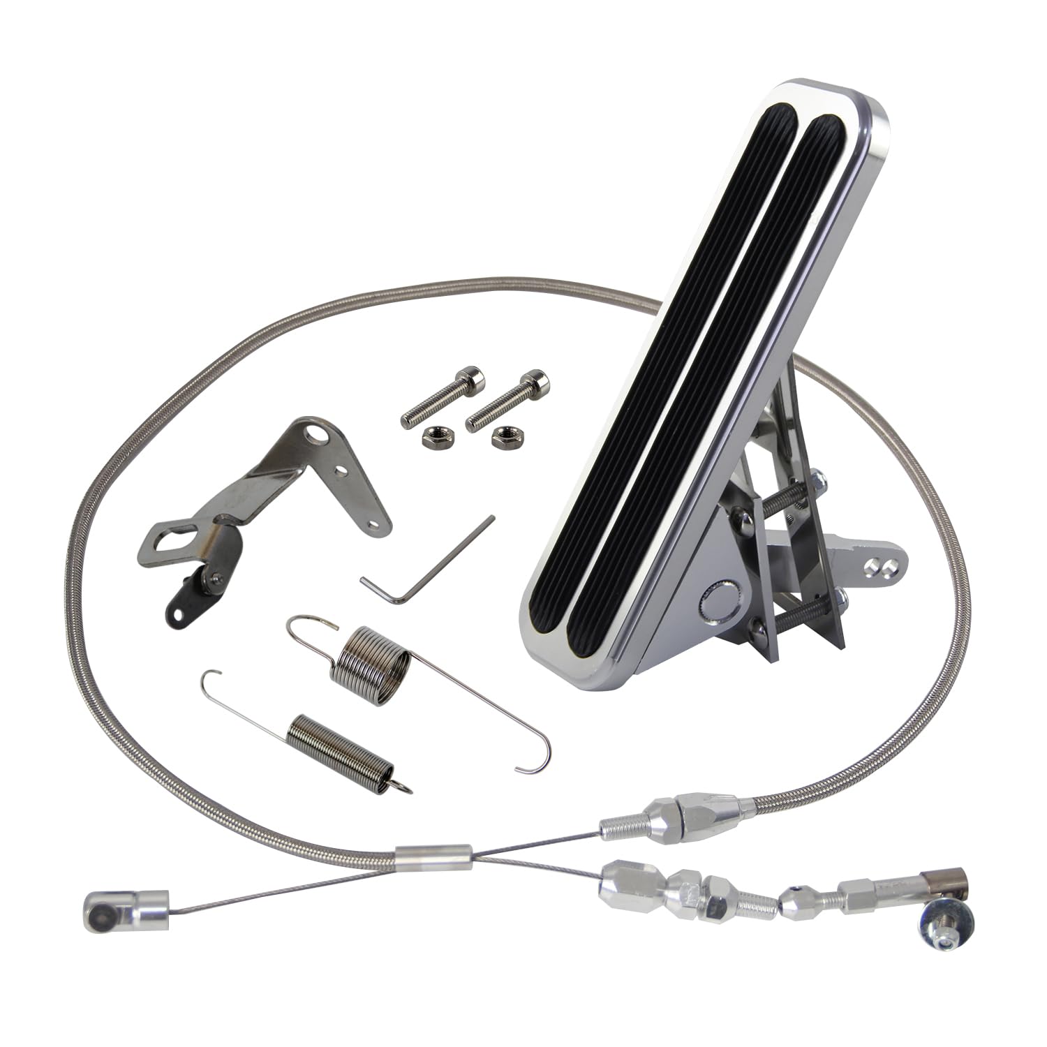 Photo 1 of Billet Floor Mount Aluminum Gas Pedal and 24" Stainless Steel Throttle Cable with Bracket Spring Set Hot Rod for Chevy Ford Silver