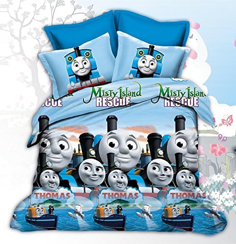 Fantacy 3D Thomas Train Head Cartton Kid Room Bedding Set Flat Sheet Duvet Cover Bed Sheet Pillow Case Queen Size