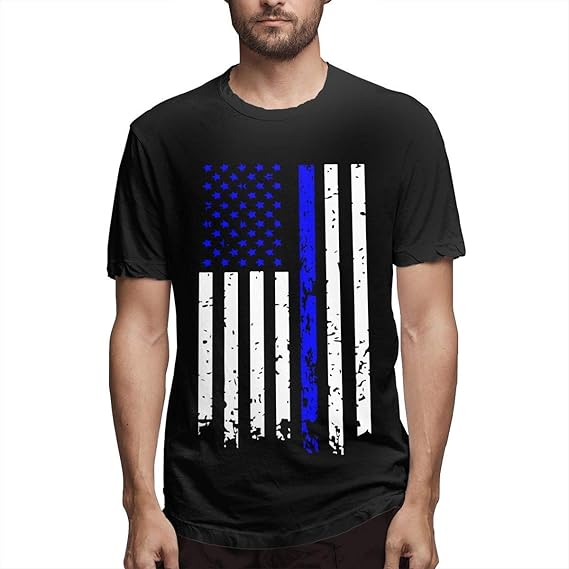 Amazon 男性のためのファッション男性の半袖tシャツ細いブルーラインフラグ夏服トップス シャツ 通販