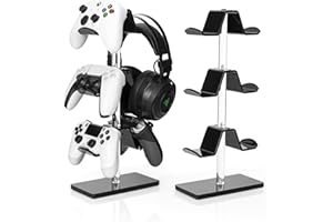 OAPRIRE Controller Holder Headset Stand 3 Tier, Adjustable Acrylic Gaming Controller Stand Compatible with PS4, PS5, XBOX ONE, SWITCH, Universal Design (Black)