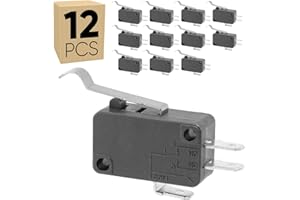 SINORS 12PCS Micro Limit Switch with Curved Hinge Lever, Momentary Snap-in Micro Switch, 16A 125/250V AC, 12V DC SPDT 3Pin 1NO/1NC Limit Switch for Microwave Oven Freezer Arcade, KW7