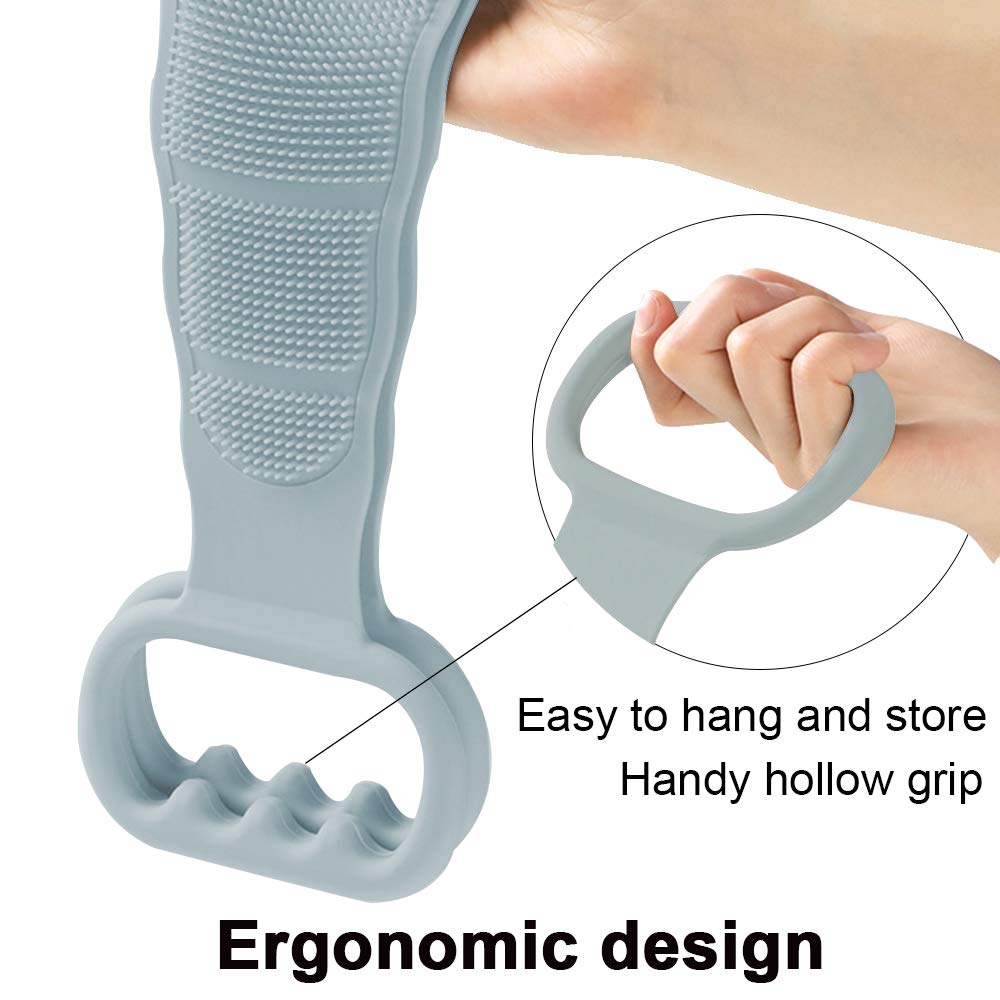 BAIMEI Silicone Back Scrubber for Shower, Handle Body Washer, Exfoliating Texture Scrubbing Pad (Grey) : Beauty