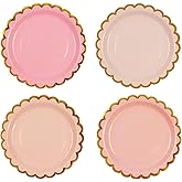 Xjoviative 48PCS Pink Party Plates 7 Inch, Gradient Pink Scalloped Paper Plates with Gold Foil Edge Disposable Dessert Cake Plate for Baby Shower Wedding Birthday Party Supplies (7inch)