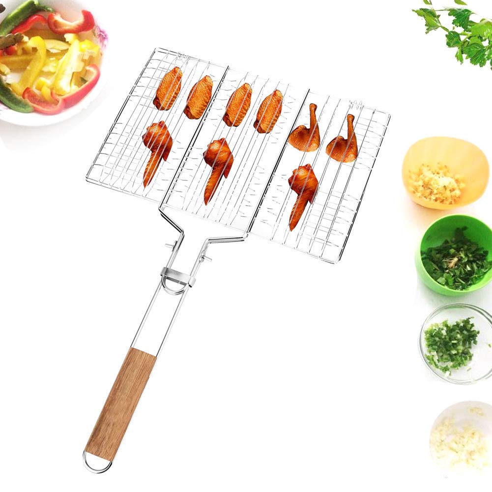 Grill Basket, Fish Grilling Basket,olding Portable Metal BBQ Grill Basket for Fish Vegetables Shrimp,Barbeque Griller Cooking Accessories