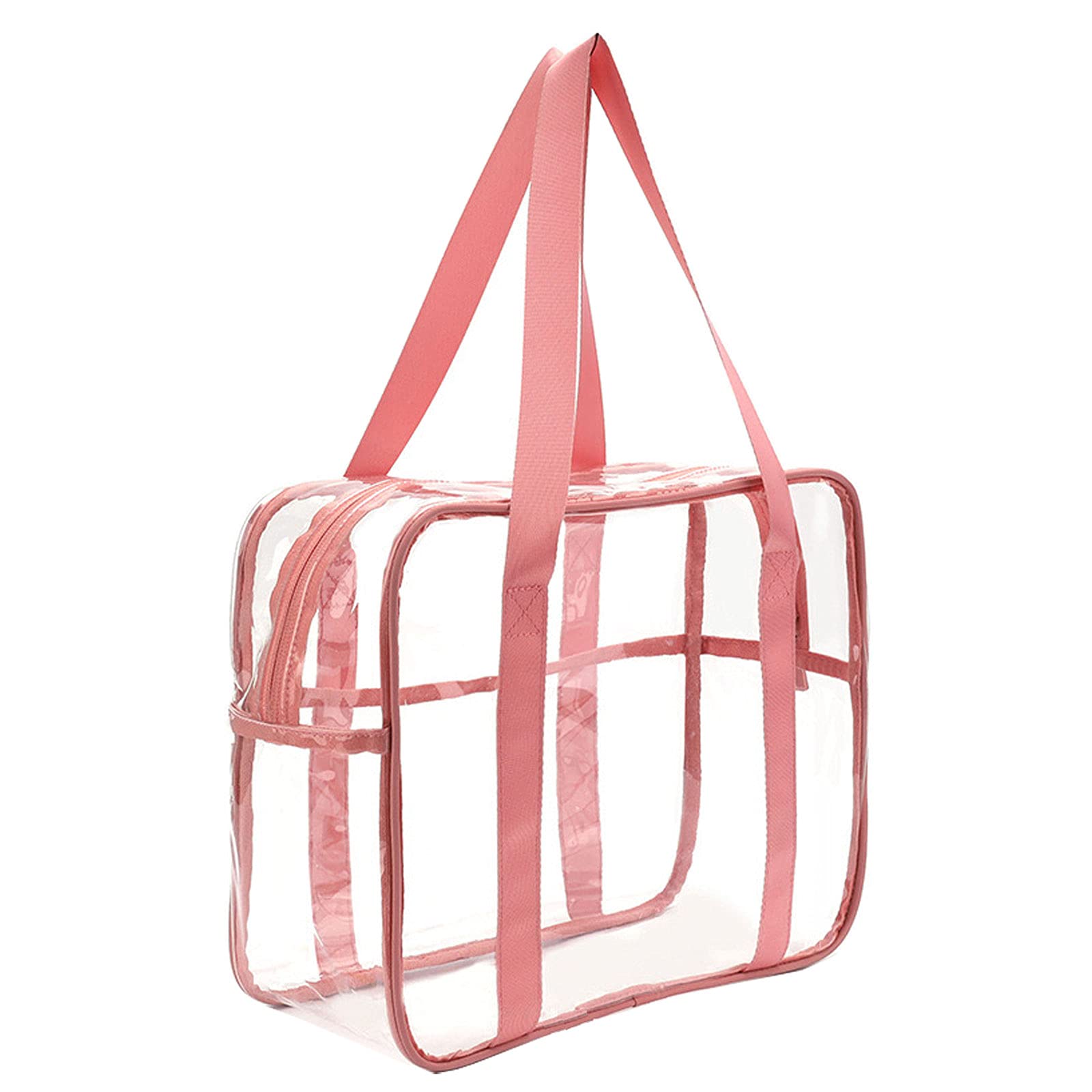 FIYUK Clear Tote Bag Transparent Cosmetic Makeup Toiletry Bag Lightweight Waterproof Organizer Large Storage (Pink)
