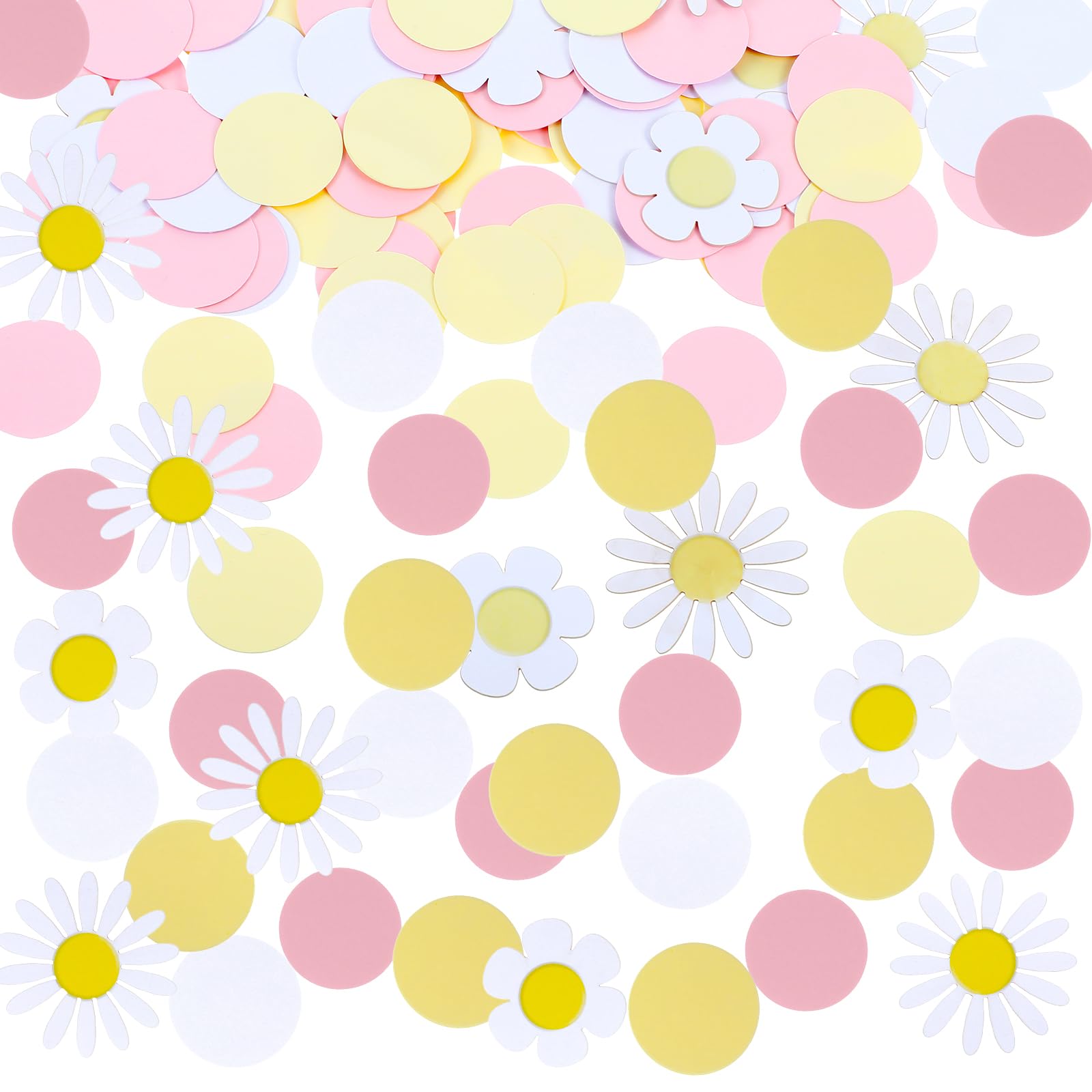 Photo 1 of HJZHII Daisy Flower Confetti, Pink, White, Yellow, 200pcs, Multi-purpose Celebrations, Paper, Floral - Pastel Paper
