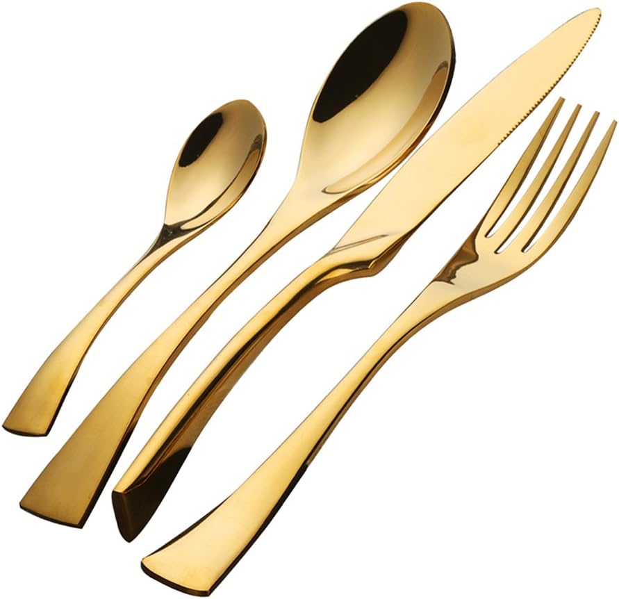 Cutlery Set Gold Flatware Set 4 Pieces Stainless Steel Silverware