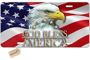 Amcove Bald Eagle USA Flag License Plate,American Flags with Letter God Bless American Novelty License Plate Decorative Front Plate,6 X 12 Inch
