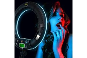 Yidoblo 18 inch LED Ring Light Kit Dimmable RGB/W Colors Photo Studio Video Portrait Film Selfie YouTube Photography Lighting Set with C Phone/Camera Holder, Makeup Mirror, Stand and Travel Bag