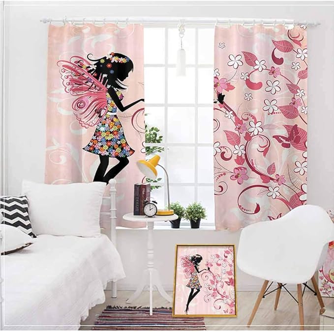 Girls Fairy European Curtains Bedroom Pink Butterflies and