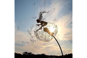 AACXRCR Garden Decoration, Wind Spinners for Yard and Garden, an Artistic Sculpture of A Fairy Dancing with A Dandelion, Art Decorations for Garden Outdoor Yard Lawn Patio(Size:B,Color:Black)