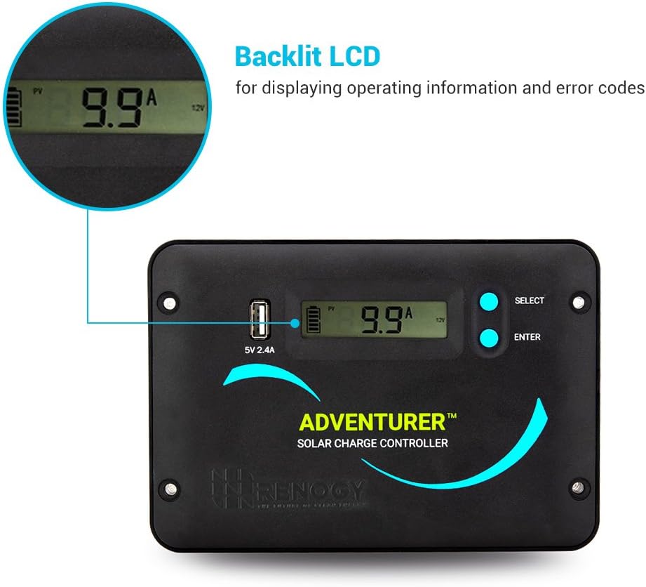 Renogy Adventurer 30A 12V/24V Negative Ground PWM Flush Mount Charge Controller with LCD Display, Compatible with Sealed, Gel, Flooded and Lithium Batteries : Garden & Outdoor